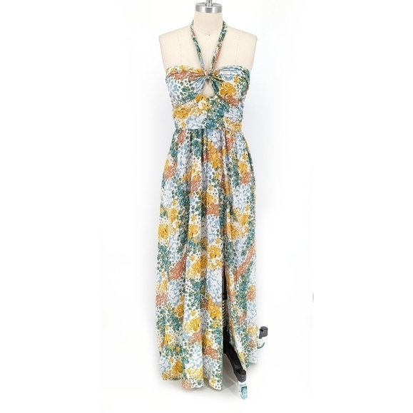 Mixxon Floral Maxi Dress Green Yellow G/12 summer bohemian beach resortwear - Picture 1 of 9